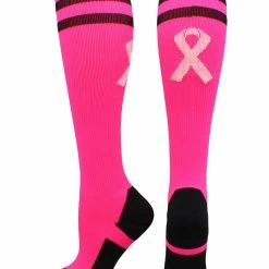 MadSportsStuff Pink Ribbon Breast Cancer Awareness Socks With Stripes