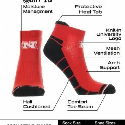 TCK Nebraska Cornhuskers Low Cut Ankle Socks With Tab All Schools