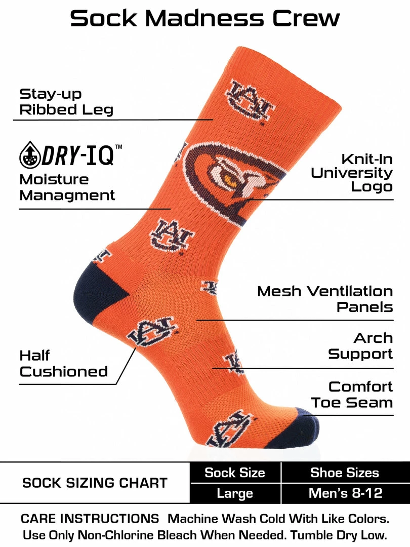 Buy 🥰 TCK All Schools Auburn Tigers 🧦 Socks Crew Length Sock Mayhem ❤️ 3 TCK All Schools Auburn Tigers Socks Crew Length Sock Mayhem
