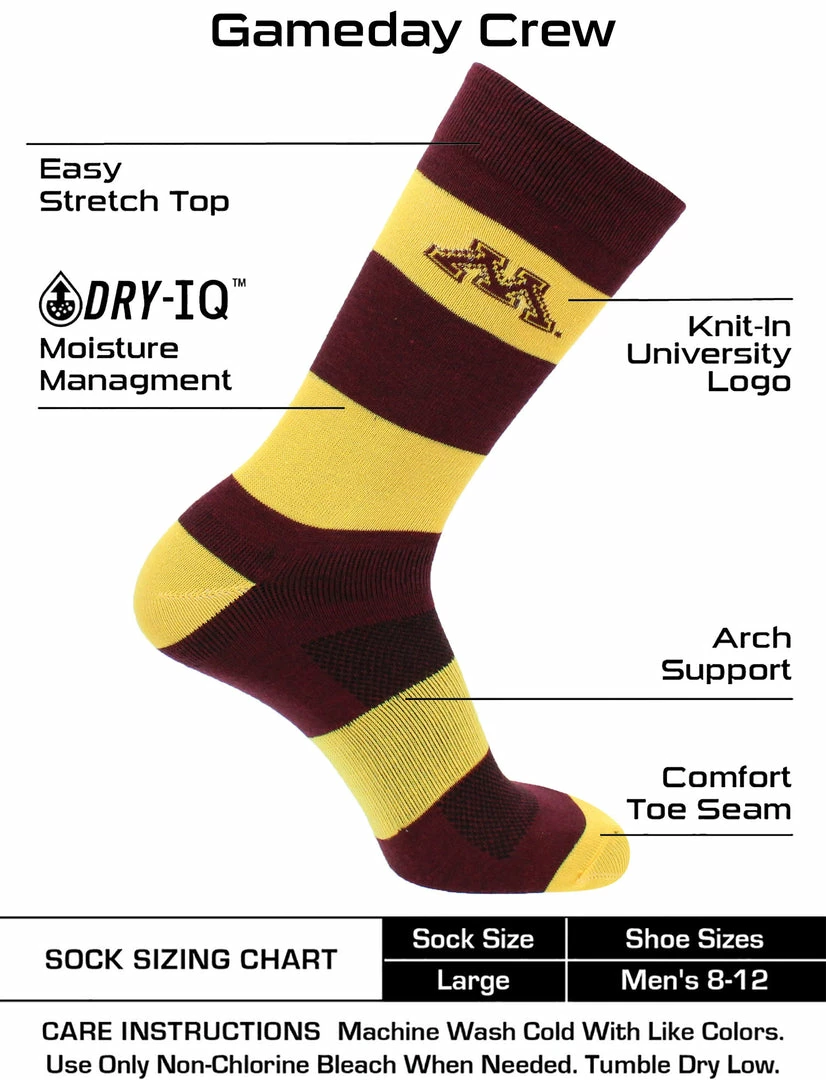 Discount ๐ TCK Minnesota Golden Gophers ๐งฆ Socks Game Day Striped Crew ๐งฆ Socks ๐ 3 TCK Minnesota Golden Gophers Socks Game Day Striped Crew Socks