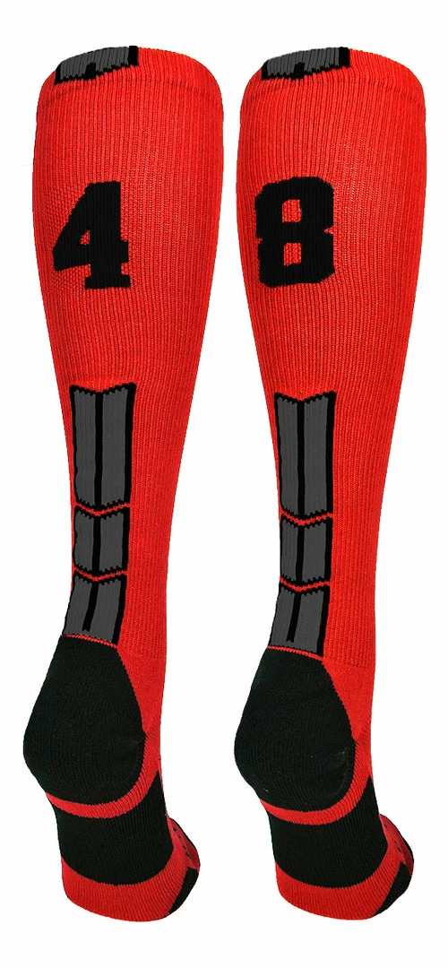Budget ๐ฏ MadSportsStuff Red And Black Player ID Custom Number Over The Calf ๐งฆ Socks For ๐ฅ Softball โพ Baseball Football Boys And ๐ง Girls โพ Baseball ๐งฆ Socks ๐ 57 MadSportsStuff Red And Black Player ID Custom Number Over The Calf Socks For Softball Baseball Football Boys And Girls Baseball Socks