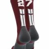 MadSportsStuff Maroon Player ID Custom Number Crew Socks For Basketball Lacrosse Volleyball Boys And Girls Volleyball Socks