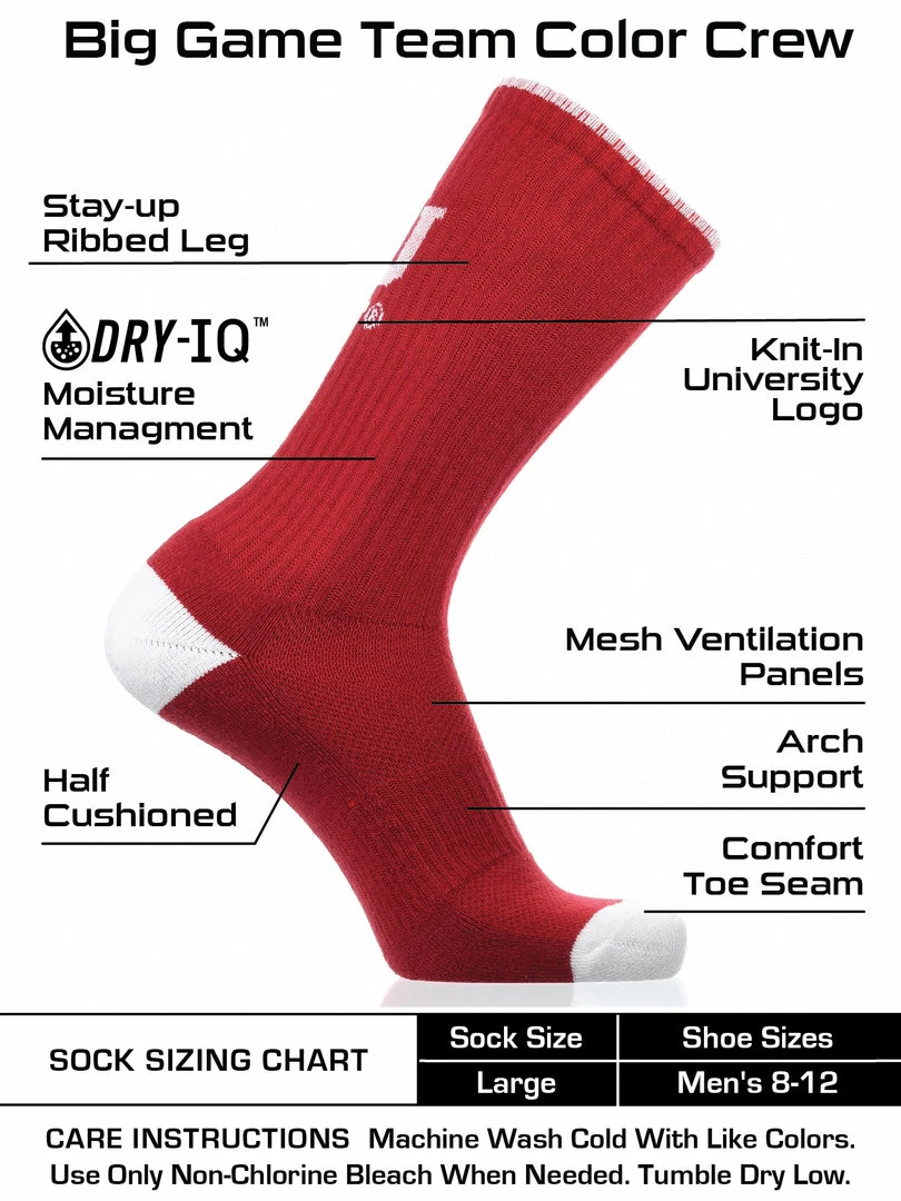 Best Sale ๐ TCK Indiana Hoosiers ๐งฆ Socks Campus Legend Crew Length All Schools ๐ 3 TCK Indiana Hoosiers Socks Campus Legend Crew Length All Schools