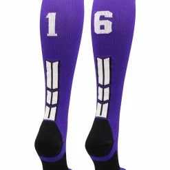 MadSportsStuff Purple Player ID Custom Number Over The Calf Socks For Softball Baseball Football Boys And Girls Softball Socks