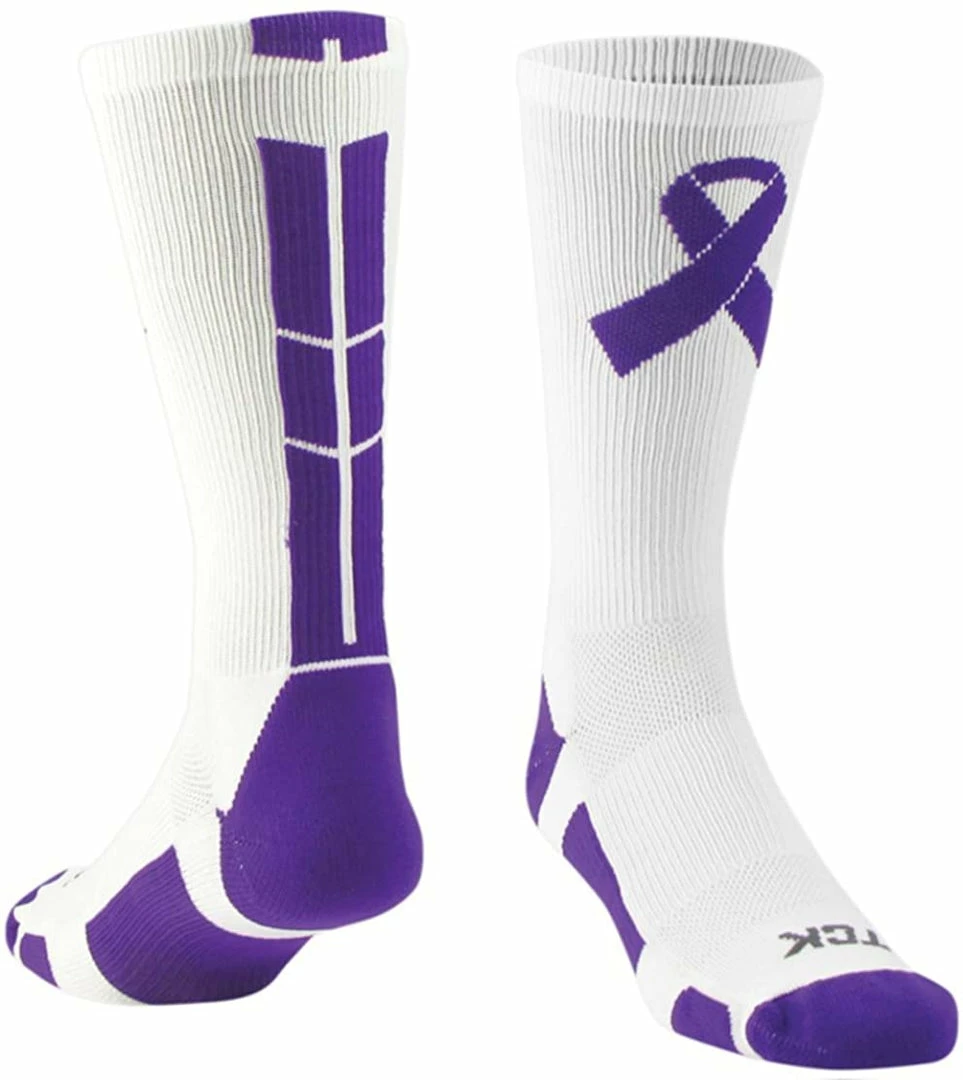 Brand new โญ TCK Cancer Awareness Purple Ribbon ๐งฆ Socks Crew Length ๐ Basketball ๐งฆ Socks ๐ 3 TCK Cancer Awareness Purple Ribbon Socks Crew Length Basketball Socks