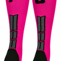 MadSportsStuff Baseball Socks Neon Pink And Black Player ID Custom Number Over The Calf Socks For Softball Baseball Football Boys And Girls