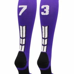 MadSportsStuff Purple Player ID Custom Number Over The Calf Socks For Softball Baseball Football Boys And Girls Softball Socks