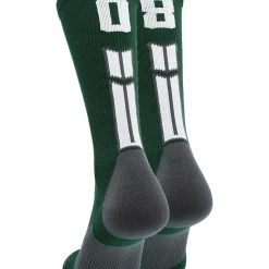 MadSportsStuff Dark Green Player ID Custom Number Crew Socks For Basketball Lacrosse Volleyball Boys And Girls Volleyball Socks