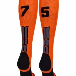 MadSportsStuff Orange And Black Player ID Custom Number Over The Calf Socks For Softball Baseball Football Boys And Girls