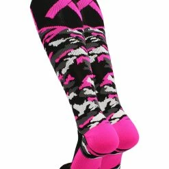 TCK Baseball Socks Woodland Camo Breast Cancer Awareness Over The Calf Socks