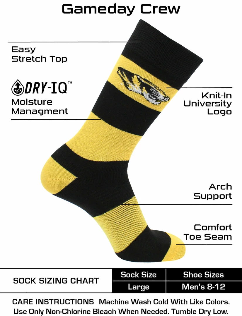 Outlet ❤️ TCK Missouri Tigers 🧦 Socks Game Day Striped Crew 🧦 Socks ⌛ 3 TCK Missouri Tigers Socks Game Day Striped Crew Socks