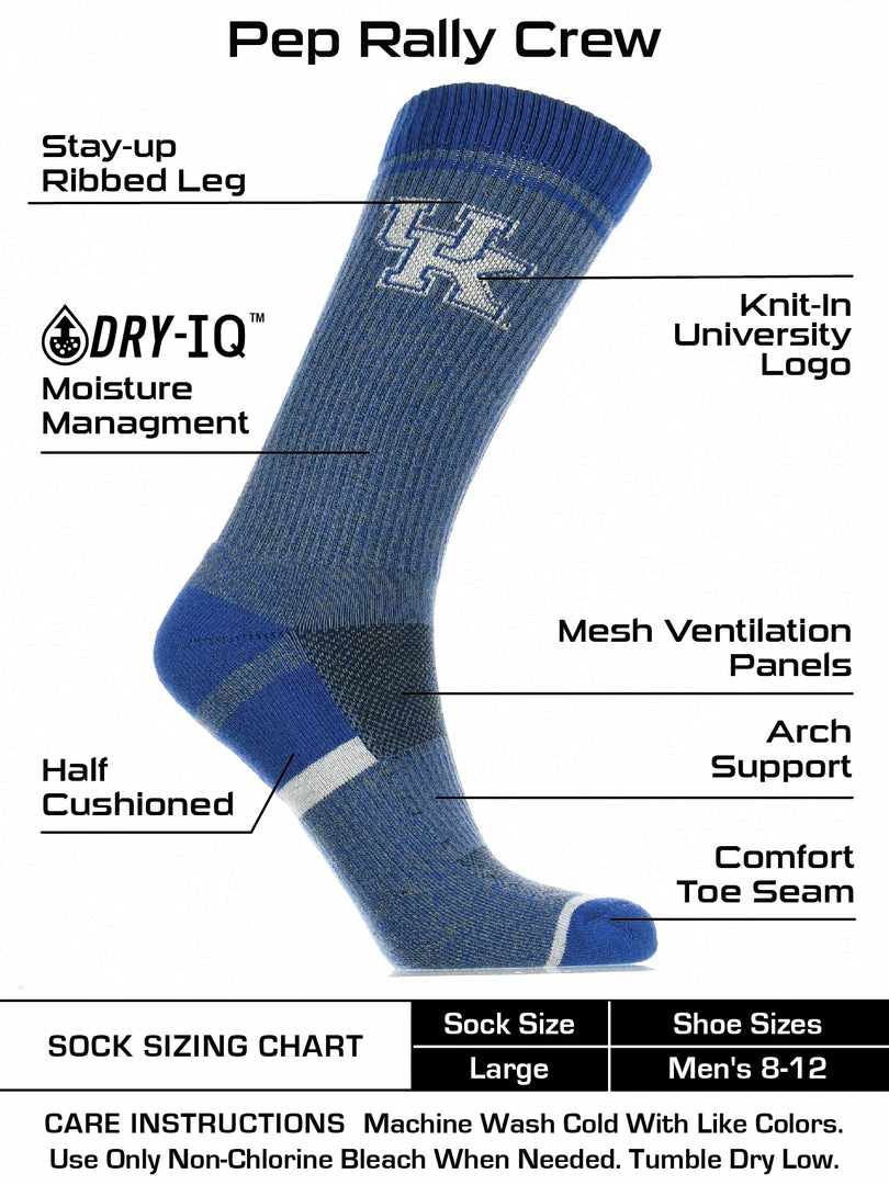 Brand new ๐ TCK Kentucky Wildcats ๐งฆ Socks Victory Parade Crew Length ๐ 3 TCK Kentucky Wildcats Socks Victory Parade Crew Length