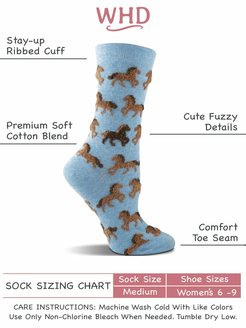 Hot Sale ❤️ WHD Horse 🧦 Socks For 👩 Women With Fuzzy Horses - Horse Lovers Gift - Equestrian Riding 🧦 Socks - 2-Pack Crazy 🧦 Socks - Crew 🔥 2 WHD Horse Socks For Women With Fuzzy Horses - Horse Lovers Gift - Equestrian Riding Socks - 2-Pack Crazy Socks - Crew