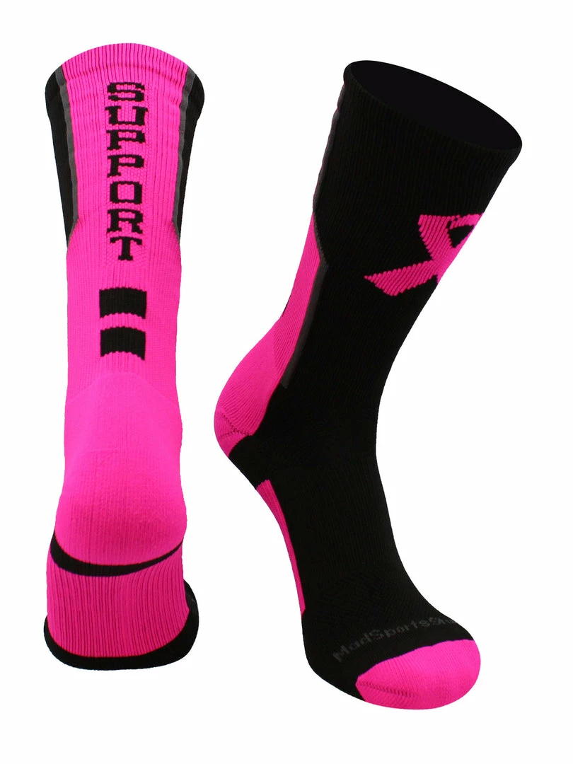 Buy 🤩 MadSportsStuff Pink Ribbon Breast Cancer Awareness Support Athletic Crew 🧦 Socks ⚾ Baseball 🧦 Socks ✔️ 8 MadSportsStuff Pink Ribbon Breast Cancer Awareness Support Athletic Crew Socks Baseball Socks