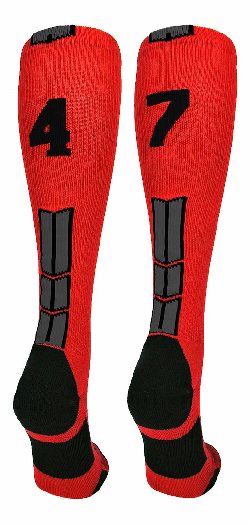 Budget ๐ฏ MadSportsStuff Red And Black Player ID Custom Number Over The Calf ๐งฆ Socks For ๐ฅ Softball โพ Baseball Football Boys And ๐ง Girls โพ Baseball ๐งฆ Socks ๐ 83 MadSportsStuff Red And Black Player ID Custom Number Over The Calf Socks For Softball Baseball Football Boys And Girls Baseball Socks