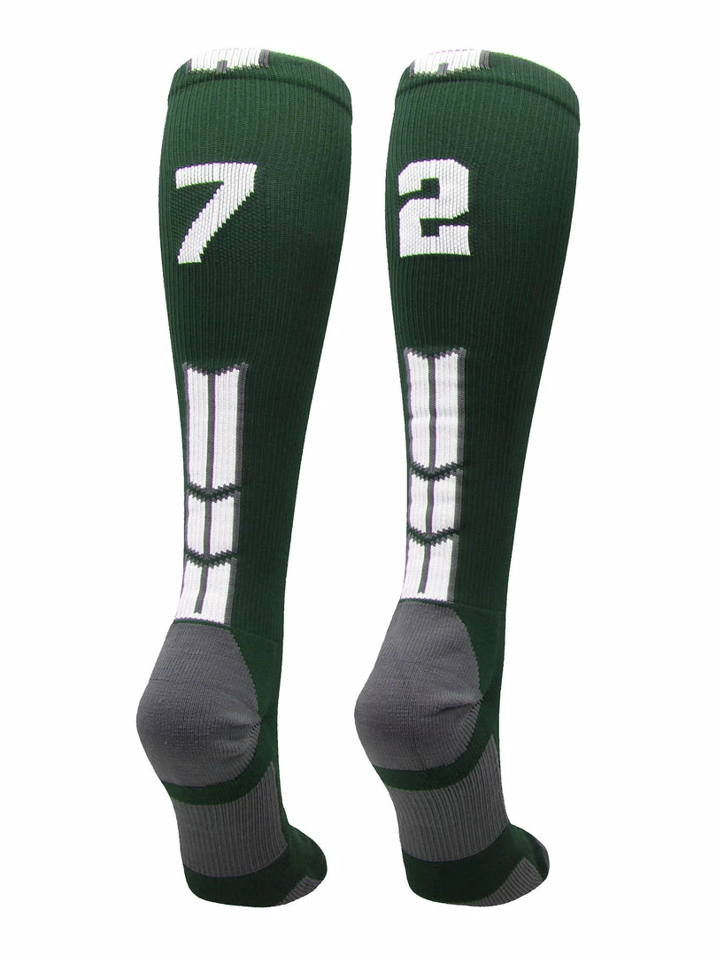 Hot Sale โ๏ธ MadSportsStuff Dark Green Player ID Custom Number Over The Calf ๐งฆ Socks For ๐ฅ Softball โพ Baseball Football Boys And ๐ง Girls ๐ 8 MadSportsStuff Dark Green Player ID Custom Number Over The Calf Socks For Softball Baseball Football Boys And Girls