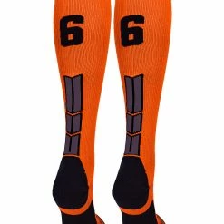 MadSportsStuff Orange And Black Player ID Custom Number Over The Calf Socks For Softball Baseball Football Boys And Girls