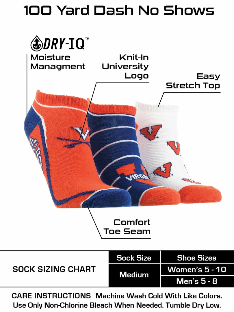 Best Pirce โค๏ธ TCK Virginia Cavaliers No Show ๐งฆ Socks Full Field 3 Pack ๐ 3 TCK Virginia Cavaliers No Show Socks Full Field 3 Pack