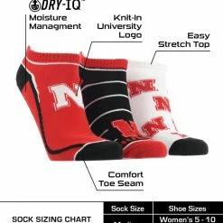 TCK All Schools Nebraska Cornhuskers No Show Socks Full Field 3 Pack