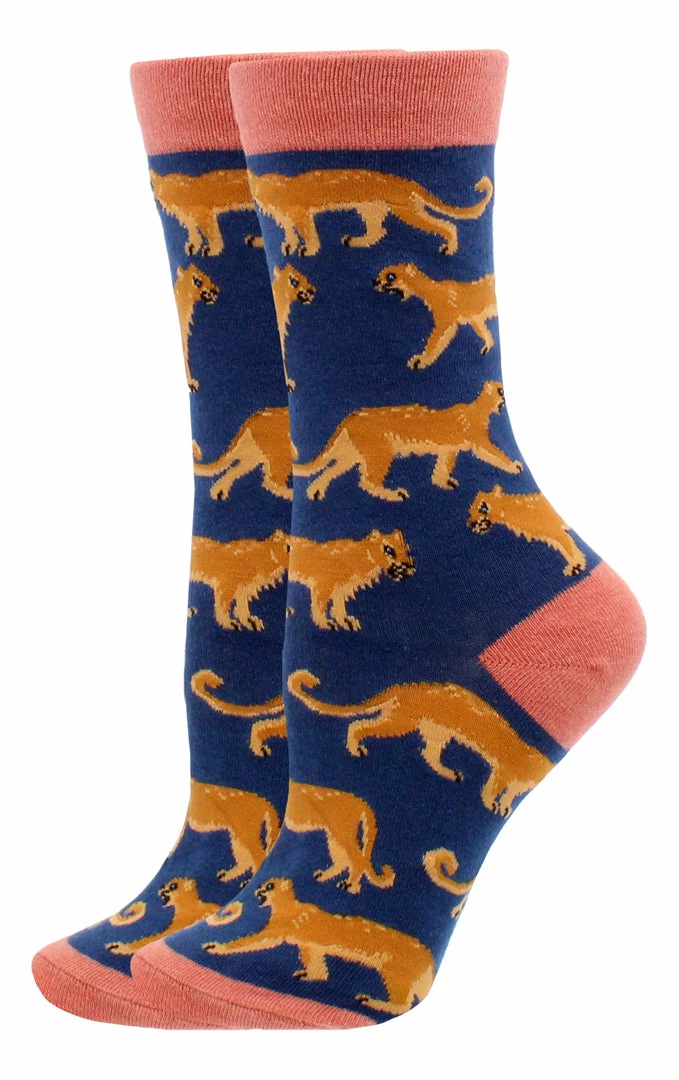 Buy 🔥 WHD Mountain Lion 🧦 Socks For 👩 Women Gift For Animal Lovers Crazy 🧦 Socks - Crew ❤️ 2 WHD Mountain Lion Socks For Women Gift For Animal Lovers Crazy Socks - Crew