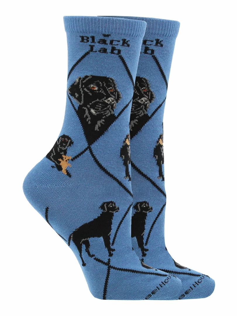 Flash Sale ⭐ WHD Crazy 🧦 Socks - Crew Black Lab 🧦 Socks For 👩 Women Gift For 🦮 Dog Lovers 🤩 4 WHD Crazy Socks - Crew Black Lab Socks For Women Gift For Dog Lovers