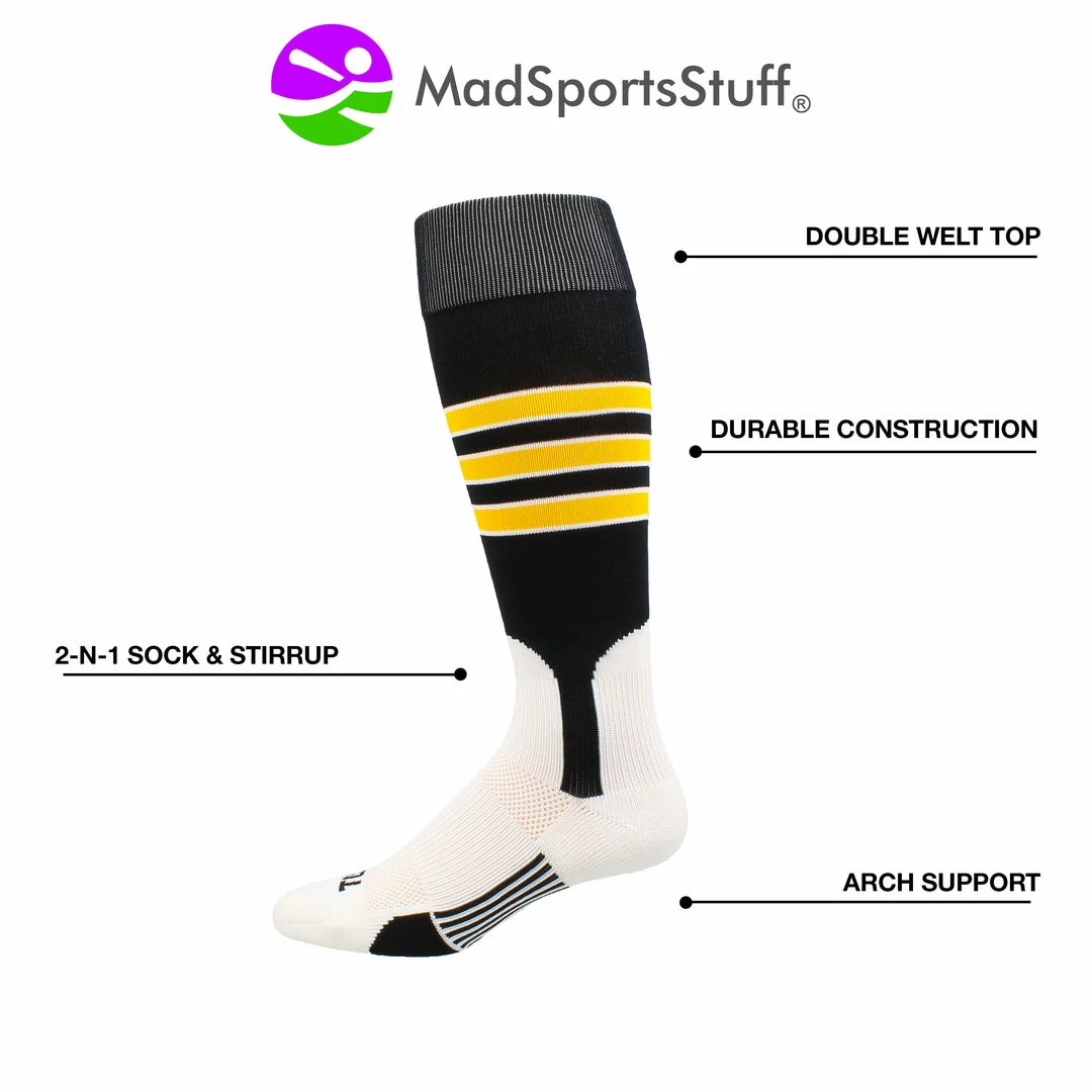 New ๐ MadSportsStuff โพ Baseball Stirrup ๐งฆ Socks 3 Stripe With Featheredge ๐ 2 MadSportsStuff Baseball Stirrup Socks 3 Stripe With Featheredge