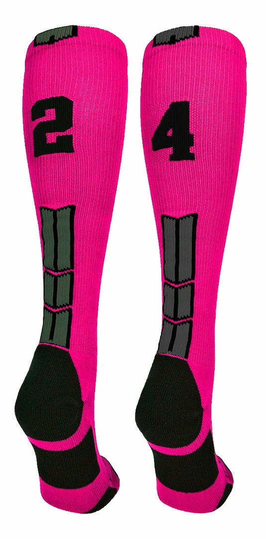 Discount ๐ฅ MadSportsStuff Neon Pink And Black Player ID Custom Number Over The Calf ๐งฆ Socks For ๐ฅ Softball โพ Baseball Football Boys And ๐ง Girls โพ Baseball ๐งฆ Socks ๐ 81 MadSportsStuff Neon Pink And Black Player ID Custom Number Over The Calf Socks For Softball Baseball Football Boys And Girls Baseball Socks