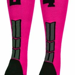 MadSportsStuff Baseball Socks Neon Pink And Black Player ID Custom Number Over The Calf Socks For Softball Baseball Football Boys And Girls