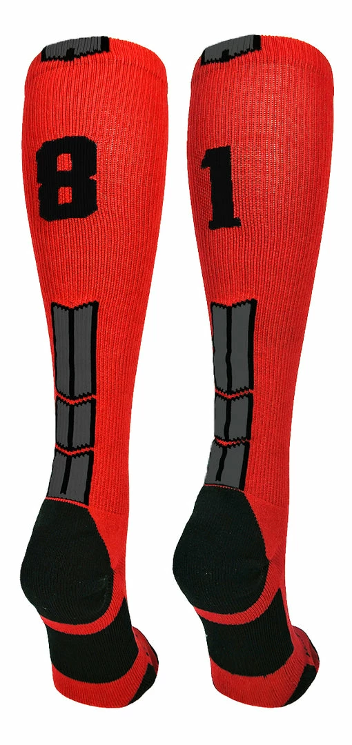 New ๐ MadSportsStuff Red And Black Player ID Custom Number Over The Calf ๐งฆ Socks For ๐ฅ Softball โพ Baseball Football Boys And ๐ง Girls โพ Baseball ๐งฆ Socks ๐ 49 MadSportsStuff Red And Black Player ID Custom Number Over The Calf Socks For Softball Baseball Football Boys And Girls Baseball Socks