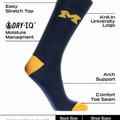 TCK Michigan Wolverines Dress Socks Dean's List Crew Length Socks All Schools