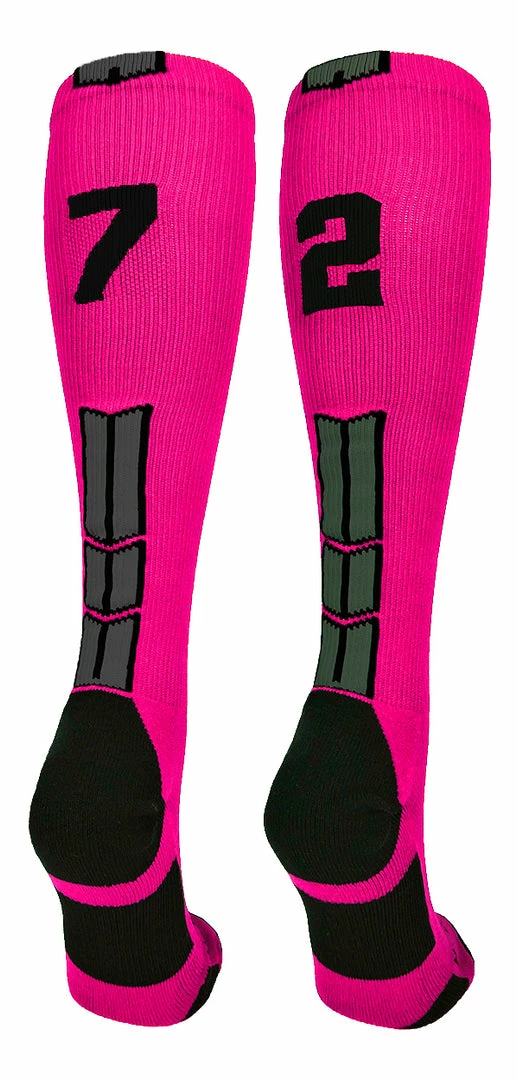 Discount ๐ฅ MadSportsStuff Neon Pink And Black Player ID Custom Number Over The Calf ๐งฆ Socks For ๐ฅ Softball โพ Baseball Football Boys And ๐ง Girls โพ Baseball ๐งฆ Socks ๐ 8 MadSportsStuff Neon Pink And Black Player ID Custom Number Over The Calf Socks For Softball Baseball Football Boys And Girls Baseball Socks