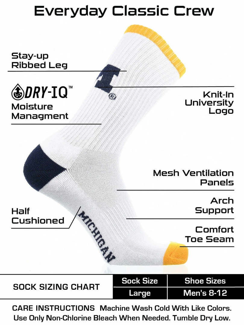 Buy ๐งจ TCK Michigan Wolverines ๐งฆ Socks Basic Crew White ๐งฆ Socks ๐ 3 TCK Michigan Wolverines Socks Basic Crew White Socks