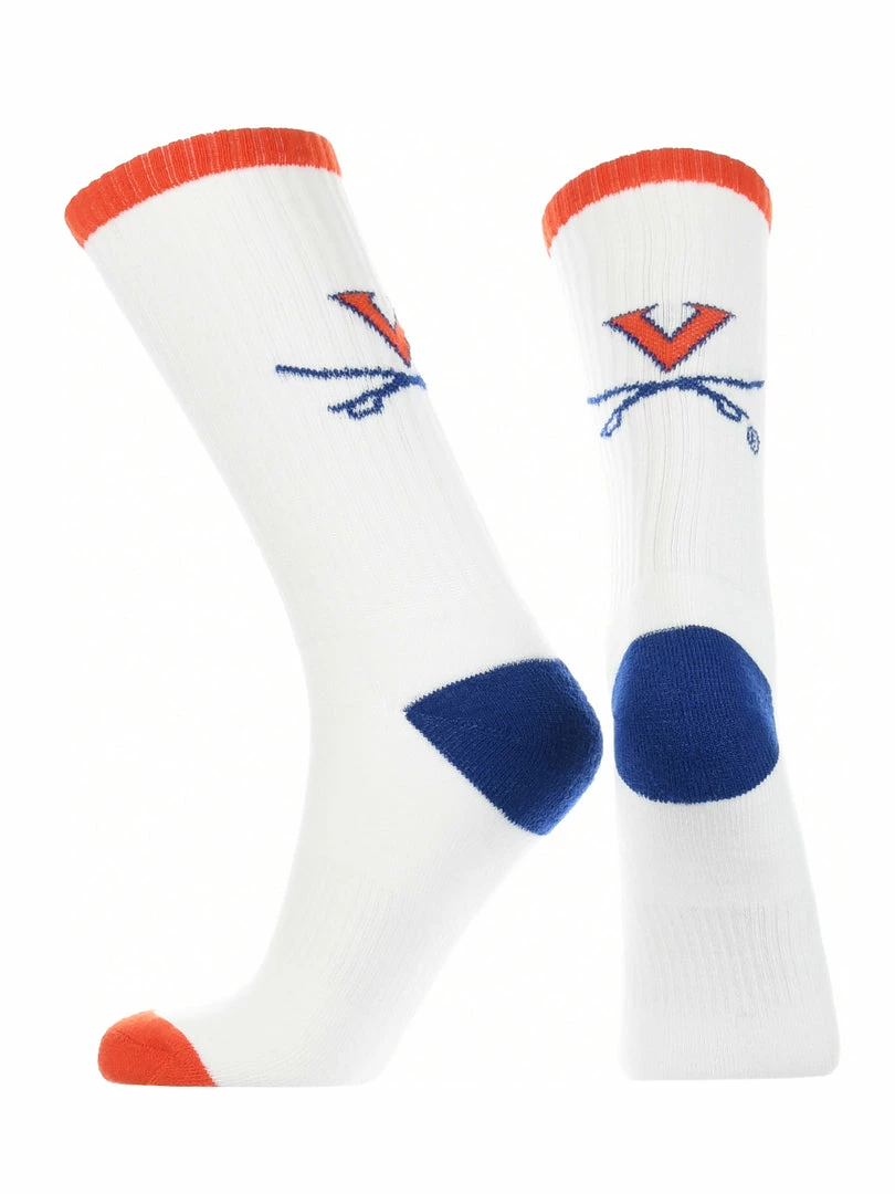 Best Sale 🔥 TCK Virginia Cavaliers 🧦 Socks Basic Crew White 🧦 Socks All Schools 🥰 2 TCK Virginia Cavaliers Socks Basic Crew White Socks All Schools