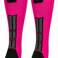 MadSportsStuff Baseball Socks Neon Pink And Black Player ID Custom Number Over The Calf Socks For Softball Baseball Football Boys And Girls