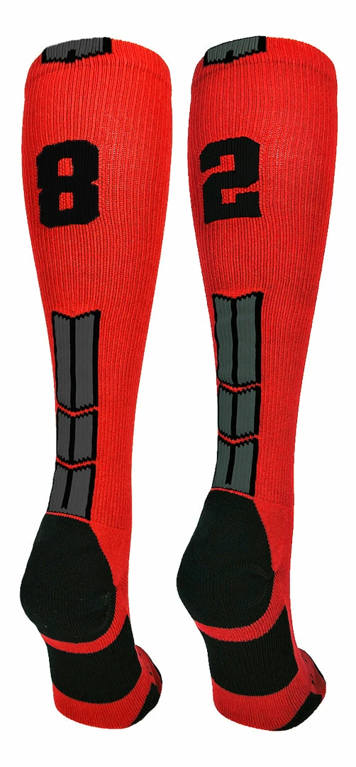 Budget ๐ฏ MadSportsStuff Red And Black Player ID Custom Number Over The Calf ๐งฆ Socks For ๐ฅ Softball โพ Baseball Football Boys And ๐ง Girls โพ Baseball ๐งฆ Socks ๐ 48 MadSportsStuff Red And Black Player ID Custom Number Over The Calf Socks For Softball Baseball Football Boys And Girls Baseball Socks