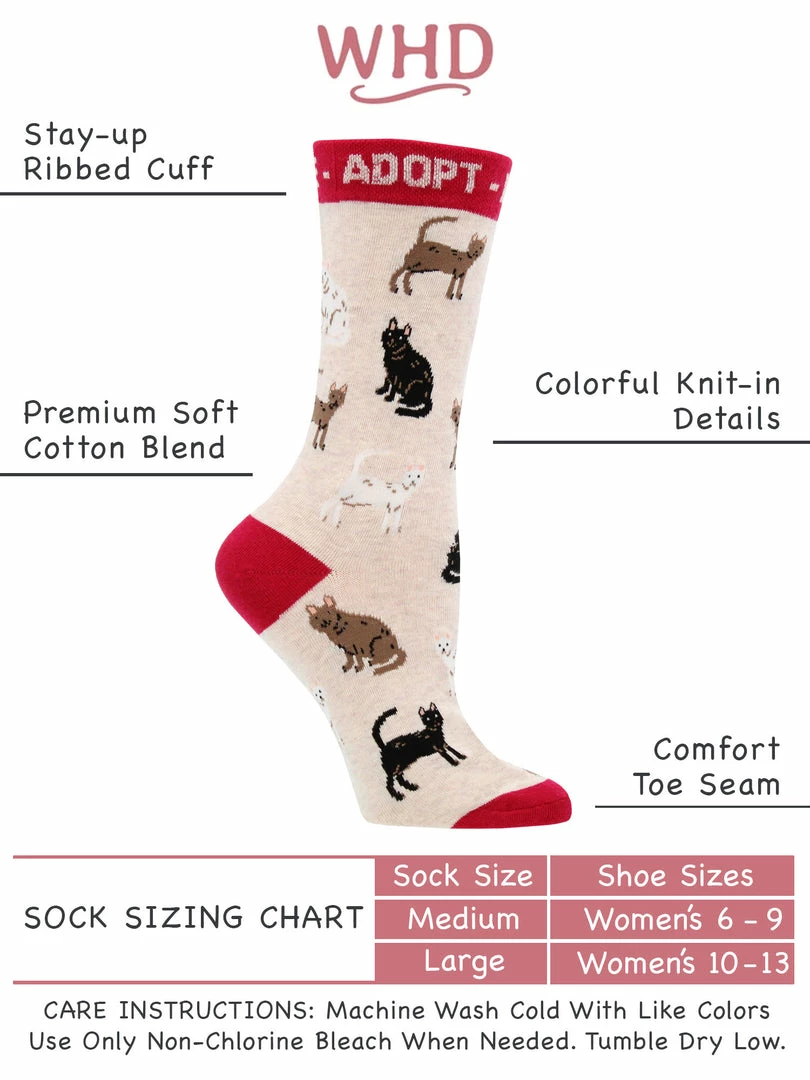 New โจ WHD Adopt A Cat ๐งฆ Socks For ๐ฉ Women - Gift For Cat Lovers Crazy ๐งฆ Socks - Crew ๐ 3 WHD Adopt A Cat Socks For Women - Gift For Cat Lovers Crazy Socks - Crew