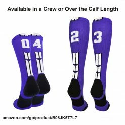 MadSportsStuff Purple Player ID Custom Number Over The Calf Socks For Softball Baseball Football Boys And Girls Softball Socks