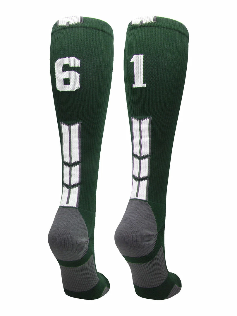 Hot Sale โ๏ธ MadSportsStuff Dark Green Player ID Custom Number Over The Calf ๐งฆ Socks For ๐ฅ Softball โพ Baseball Football Boys And ๐ง Girls ๐ 19 MadSportsStuff Dark Green Player ID Custom Number Over The Calf Socks For Softball Baseball Football Boys And Girls