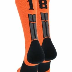 MadSportsStuff Volleyball Socks Orange And Black Player ID Custom Number Crew Socks For Basketball Lacrosse Volleyball Boys And Girls