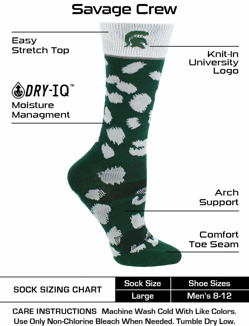 New ๐ TCK Michigan State Spartans ๐งฆ Socks ๐ฉ Womens Savage Crew ๐งฆ Socks ๐ฅฐ 3 TCK Michigan State Spartans Socks Womens Savage Crew Socks