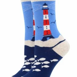 WHD Crazy Socks - Crew Lighthouse Socks For Women For Ocean Lovers