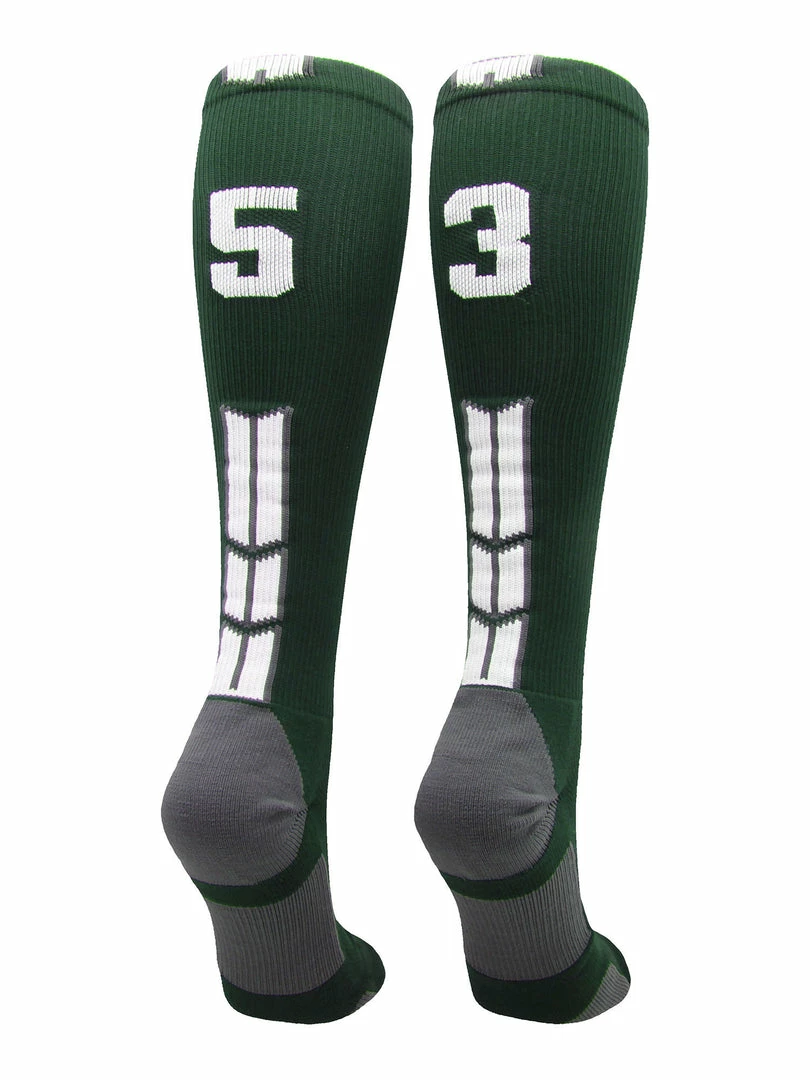 Hot Sale โ๏ธ MadSportsStuff Dark Green Player ID Custom Number Over The Calf ๐งฆ Socks For ๐ฅ Softball โพ Baseball Football Boys And ๐ง Girls ๐ 27 MadSportsStuff Dark Green Player ID Custom Number Over The Calf Socks For Softball Baseball Football Boys And Girls