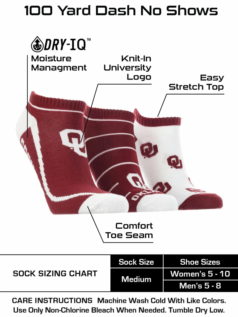 Best Sale ๐ TCK OU Oklahoma Sooners No Show ๐งฆ Socks Full Field 3 Pack All Schools ๐ 3 TCK OU Oklahoma Sooners No Show Socks Full Field 3 Pack All Schools