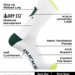 TCK Oregon Ducks Socks Basic Crew White Socks All Schools