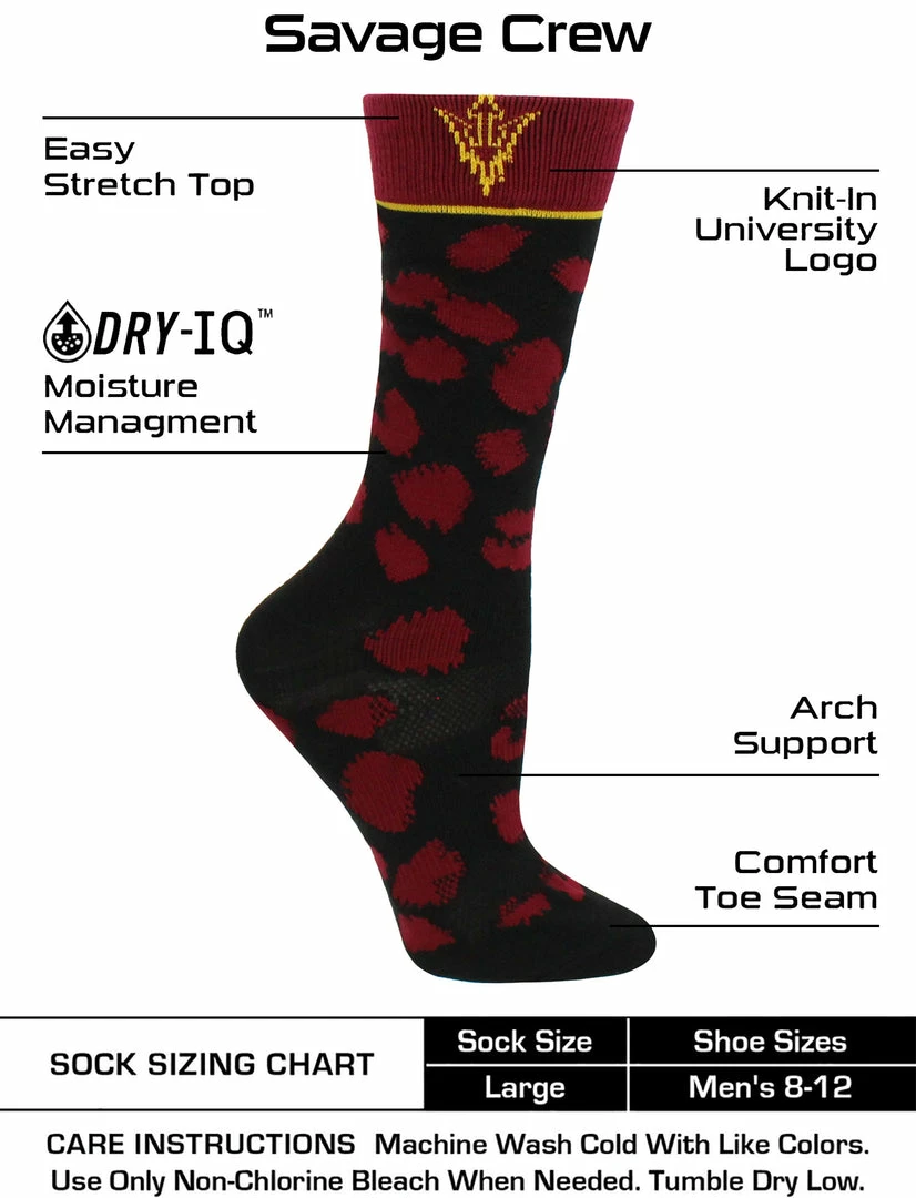 Budget ✨ TCK All Schools ASU Sun Devils 🧦 Socks 👩 Womens Savage Crew 🧦 Socks 🤩 3 TCK All Schools ASU Sun Devils Socks Womens Savage Crew Socks