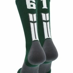 MadSportsStuff Dark Green Player ID Custom Number Crew Socks For Basketball Lacrosse Volleyball Boys And Girls Volleyball Socks