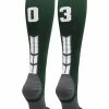 MadSportsStuff Dark Green Player ID Custom Number Over The Calf Socks For Softball Baseball Football Boys And Girls Softball Socks