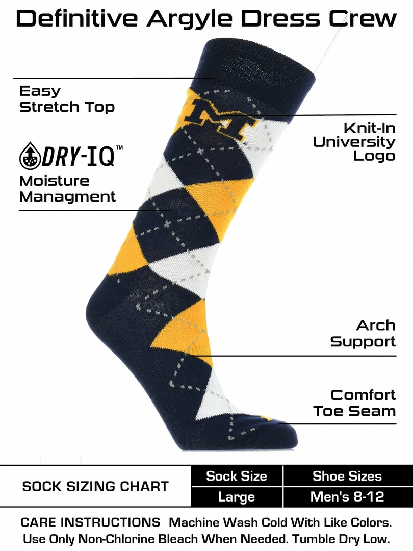 Coupon ๐ TCK All Schools Michigan Wolverines Argyle ๐ Dress ๐งฆ Socks NCAA Fanwear Crew Length ๐ 3 TCK All Schools Michigan Wolverines Argyle Dress Socks NCAA Fanwear Crew Length
