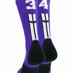 MadSportsStuff Purple Player ID Custom Number Crew Socks For Basketball Lacrosse Volleyball Boys And Girls Volleyball Socks